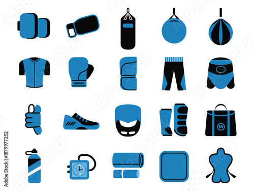 Collection of blue boxing gear and accessories, perfect for training enthusiasts.
