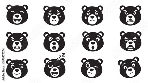 Collection of Bear Emoticons Expressing Various Emotions.