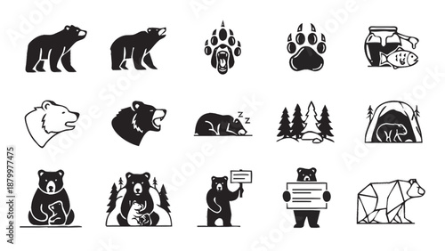 Collection of Bear Icons and Illustrations.