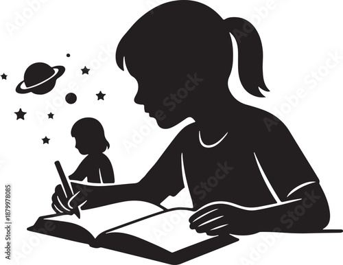 child reading a book vector shilhoutee