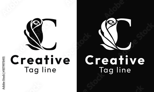 C letter rose beauty logo design, floral salon and cosmetics brand