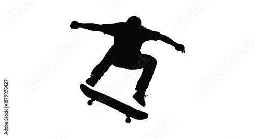A dynamic image showcasing a skateboarder mid air performing an impressive trick a captivating black form silhouette high quality professional detailed modern