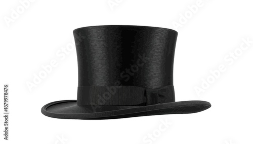 A black top hat with a wide brim and ribbon on transparent background
