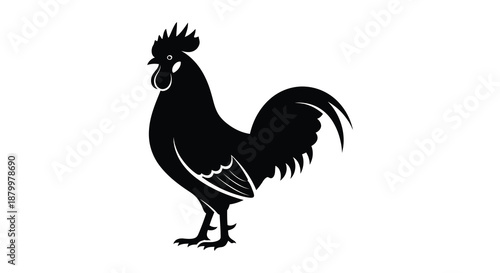 A striking depiction of a proud rooster with detailed plumage and a confident stance presented as a bold silhouette high quality