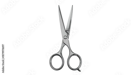 A pair of silver scissors on transparent background