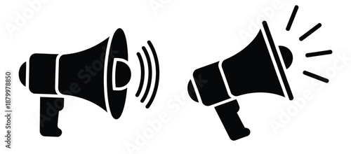 Megaphone icon set, flat line style megaphone illustrations,