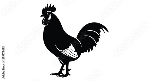 A striking depiction of a proud rooster standing in profile showcasing its majestic features as a bold silhouette high quality professional