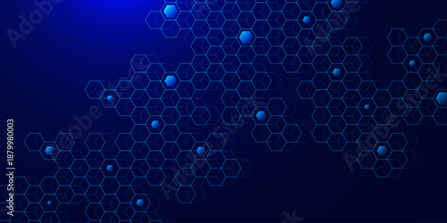 Abstract hexagon pattern on dark blue background. Futuristic network connection technology and science template design. Vector