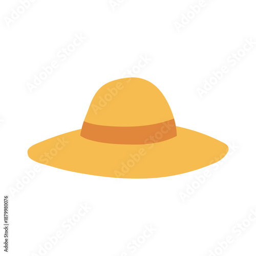 Wide brim summer hat illustration for sun protection themes, warm weather fashion articles, and vacation outfit inspiration.