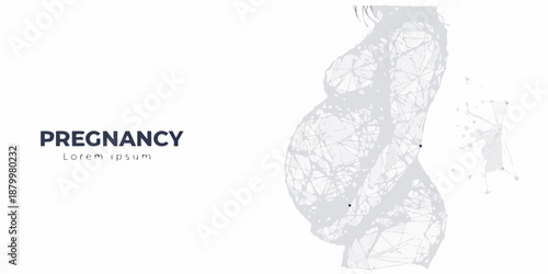 Polygonal illustration of a pregnant woman s silhouette with the word pregnancy