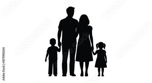 A striking depiction of a family unit showcasing a mother father son and daughter captured in a bold silhouette high quality