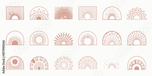 Collection of terracotta arch designs with radiating lines and geometric patterns