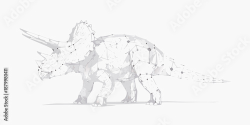 A geometric triceratops rendered in white showcasing a polygonal art style