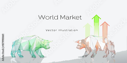World market illustration depicting a bullish and bearish trend with arrows