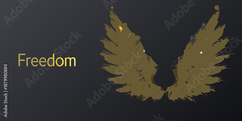 Golden wings and the word freedom against a dark textured background
