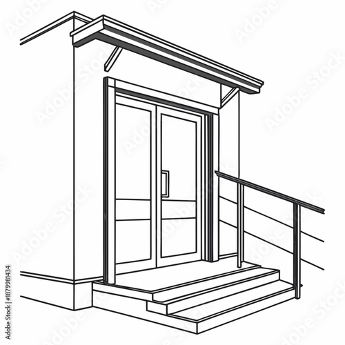Modern entrance with stairs and railing