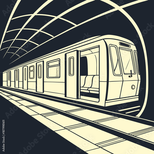 Modern subway train in tunnel
