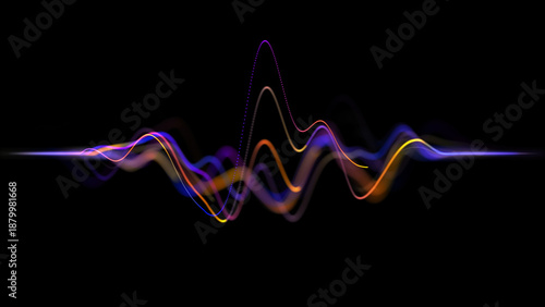 Canvas Print Abstract neon background glowing sound waves motion purple orange blue audio wav
