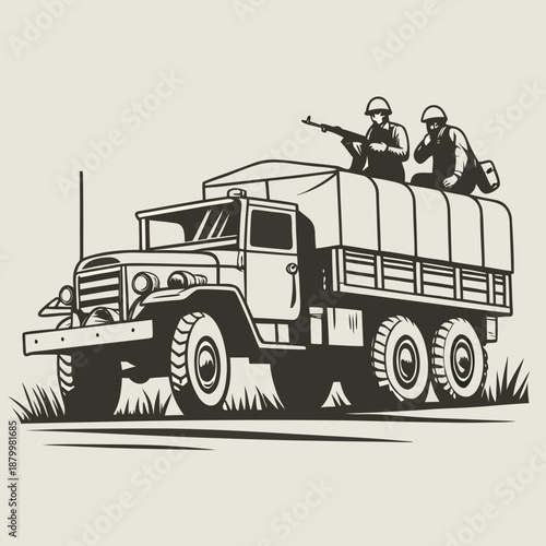 Military truck with soldiers