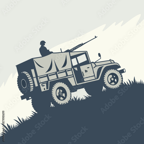 Military vehicle on a cliff