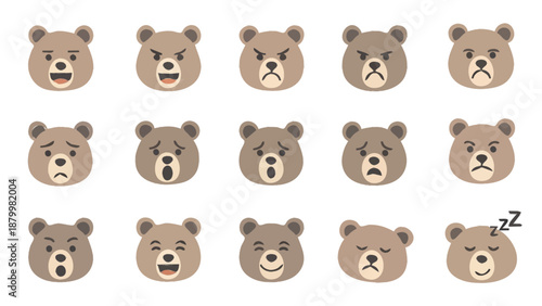 Collection of Cute Bear Emoticons Expressing Various Emotions.