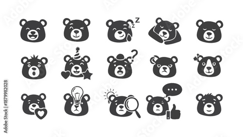 Collection of Cute Bear Emoticons Expressing Various Emotions.