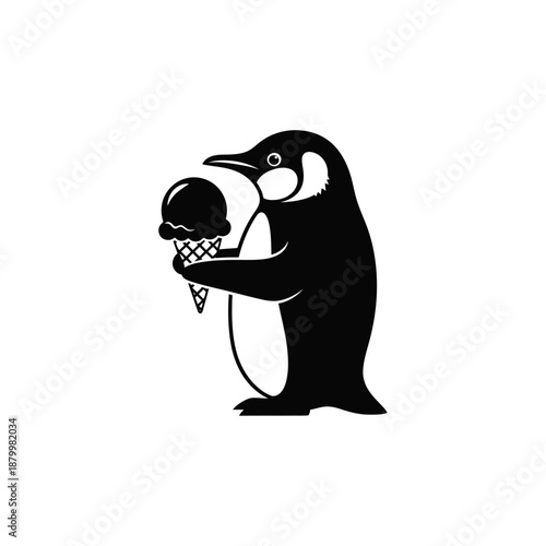 Penguin and Ice Cream: A delightful penguin holds an ice cream cone with glee, the picture is full of fun and whimsy. This image is a playful mix of wildlife and indulgence.
