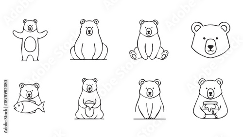 Collection of Cute Bear Illustrations in Various Poses.