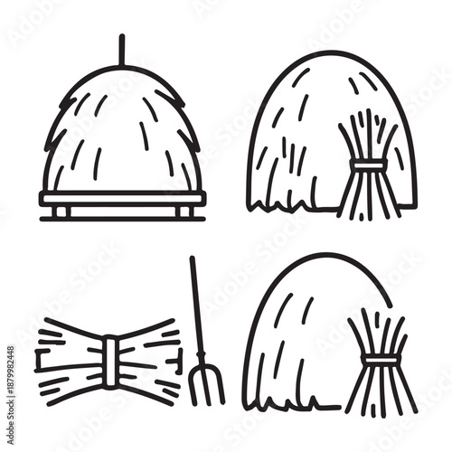 Agricultural hay and straw icons vector