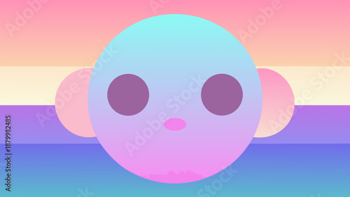 Cute cartoon illustration of a happy pink Easter egg with a 3d smile face and a pretty ribbon isolated on a blue background as a fun vector icon symbol of love