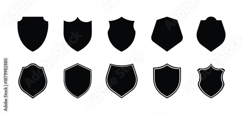 Shield silhouette and badge icon set vector illustration.
