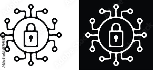 security lock technology ai icon black white line icon set vector illustration style 