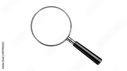 A magnifying glass, searching for answers, isolated against a transparent background.