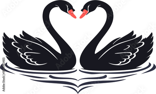 Romantic swan couple silhouette forming a heart with their necks