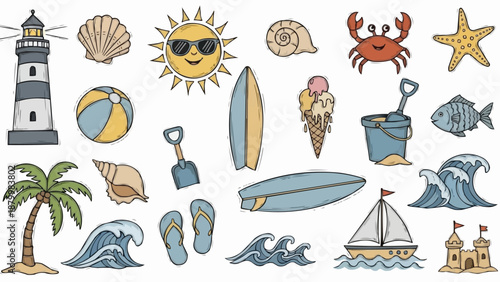 Collection of Summer Beach Vacation Icons and Symbols.