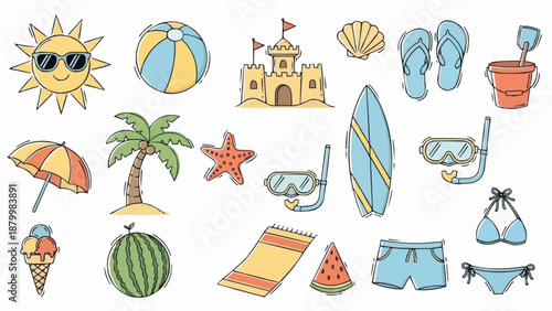 Collection of Summer Beach Vacation Icons and Symbols.