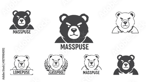 Collection of stylized bear head logos with text.