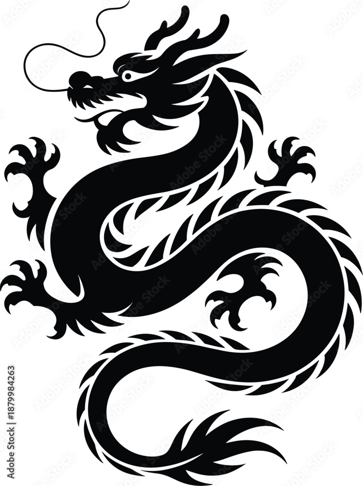Fototapeta premium Black Dragon Silhouette Vector Illustration