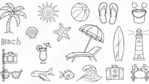Collection of Summer Beach Vacation Icons and Symbols.