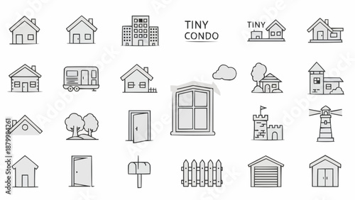 Collection of Hand Drawn House and Building Icons.