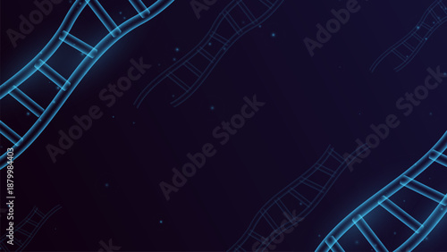 Blue background with a series of blue lines DNA structure