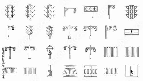 Collection of Traffic Lights and Street Lights Icons.