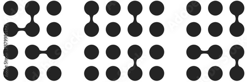 Set of black metaballs, molecules, cells, dna, neurons on white background, connected dots elements, vector illustration