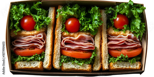 Three sandwich halves in boxed lunch