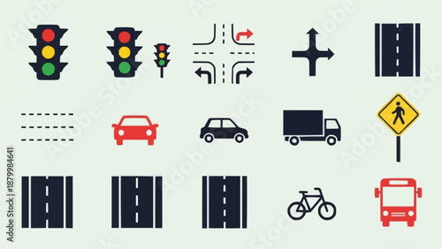 Traffic Light and Road Sign Icons Collection.