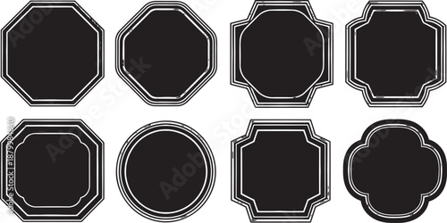 Collection of ornate black frames in various shapes and sizes isolated on a white background