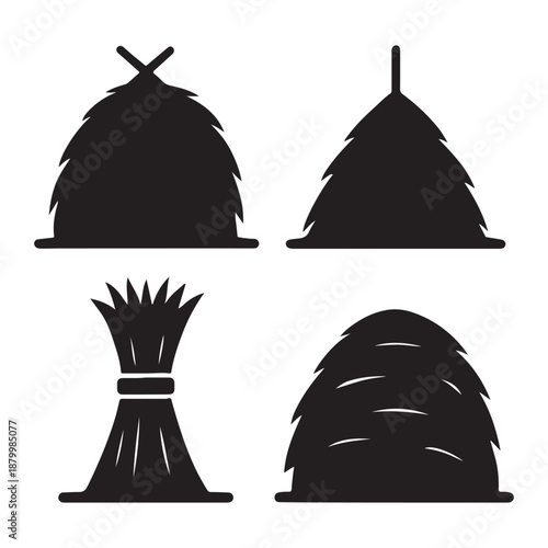 Agricultural hay and straw icons vector