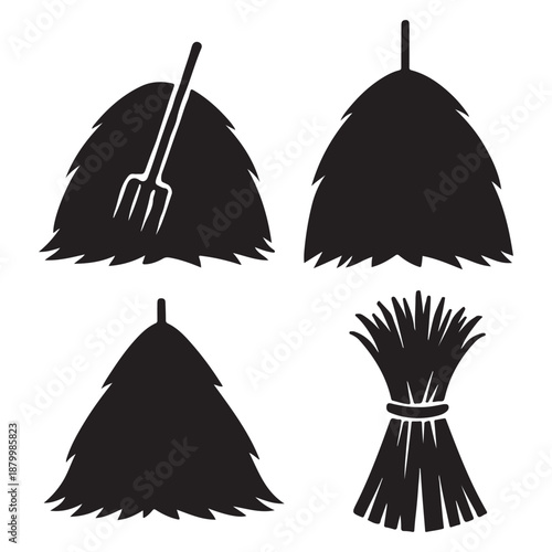 Agricultural hay and straw icons vector