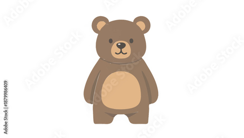 Cute cartoon brown bear standing and smiling.