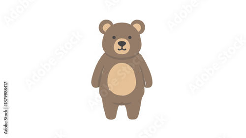 Cute cartoon brown bear standing isolated on white background.